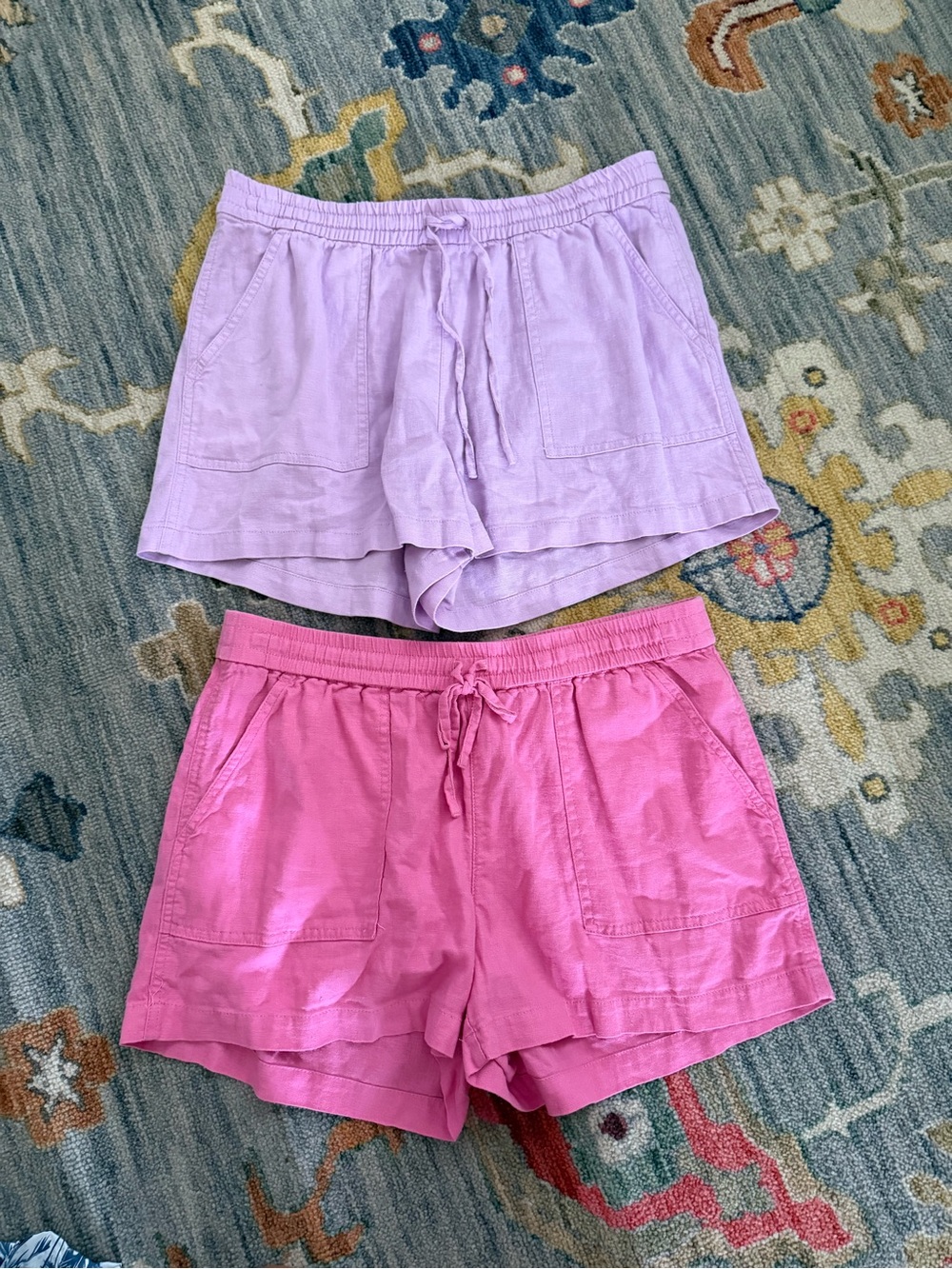 J. Crew Linen Blend Pink and Purple Pull On Elastic Short Bundle Small